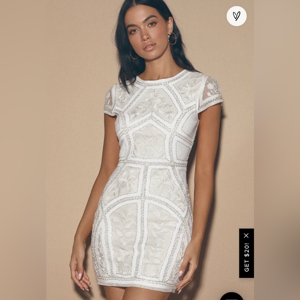 NWT Lulus Spread Your Shine White Sequin Embroidered Bodycon Dress